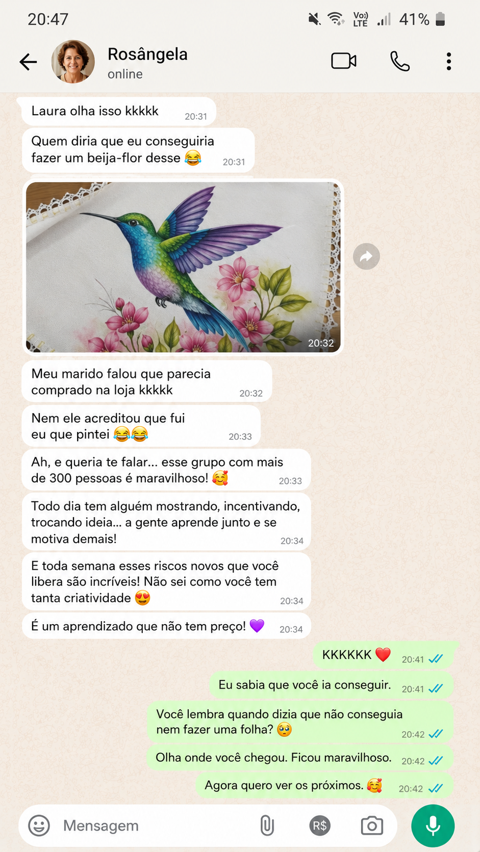 Depoimento de Rosângela no WhatsApp